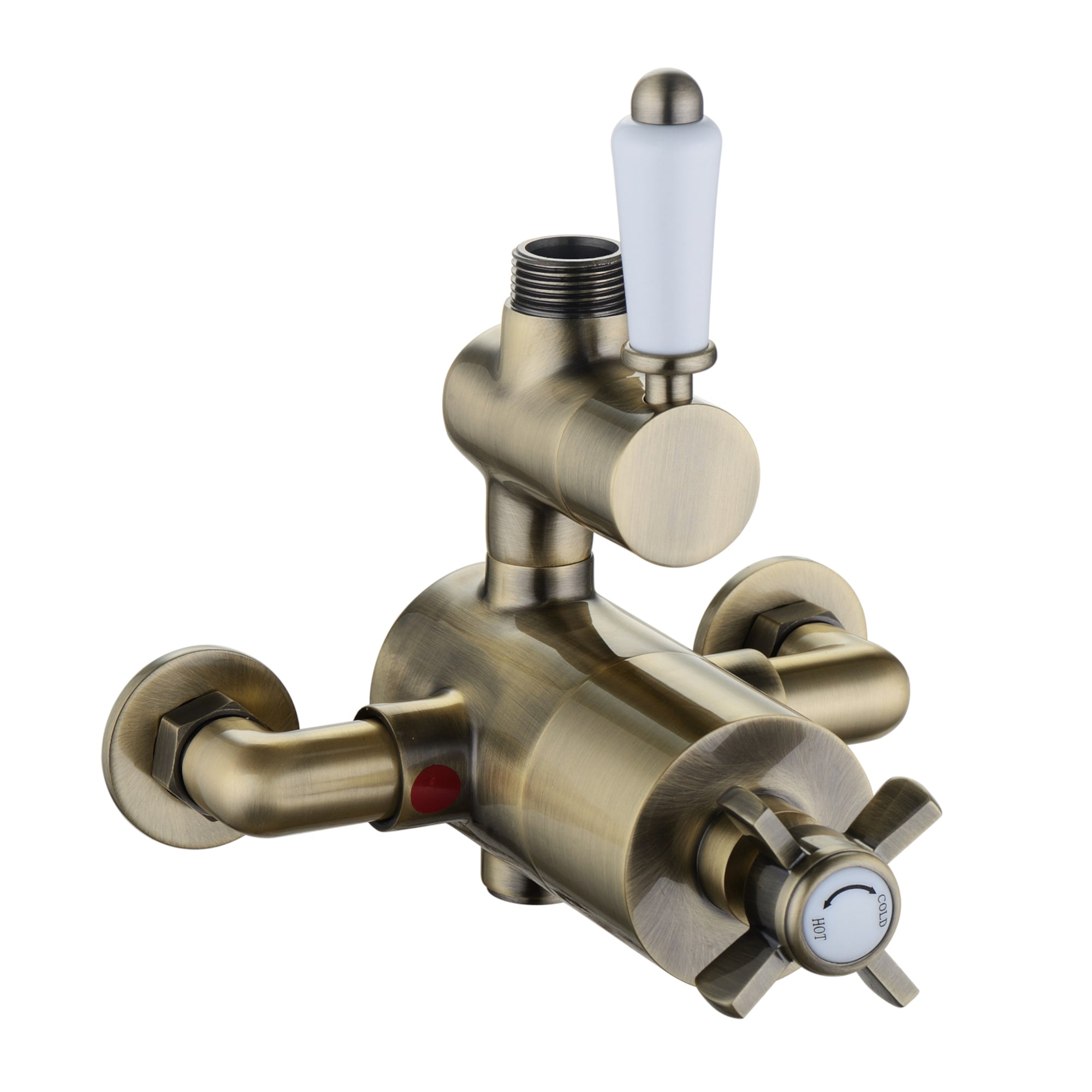 Windsor traditional twin thermostatic shower valve top outlet - antique brass